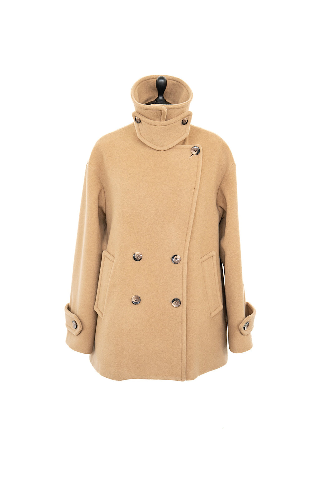 HIGH NECK WOOL COAT BEIGE
