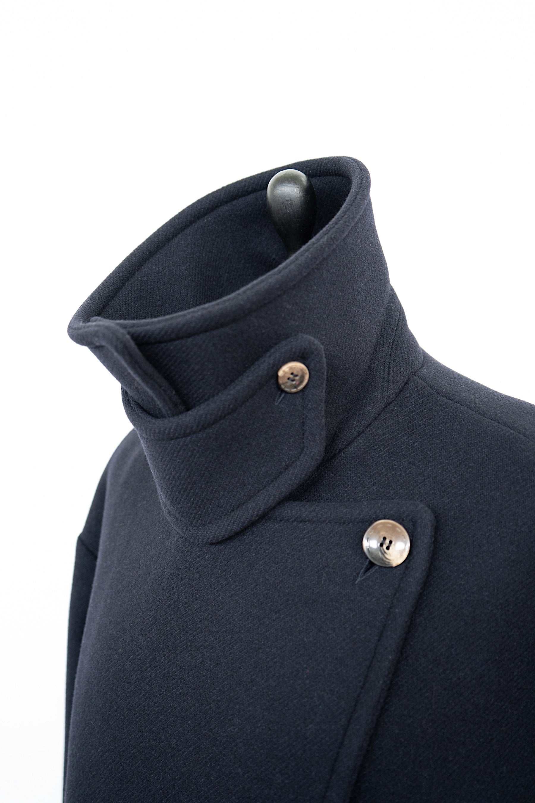 HIGH NECK WOOL COAT NAVY BLUE