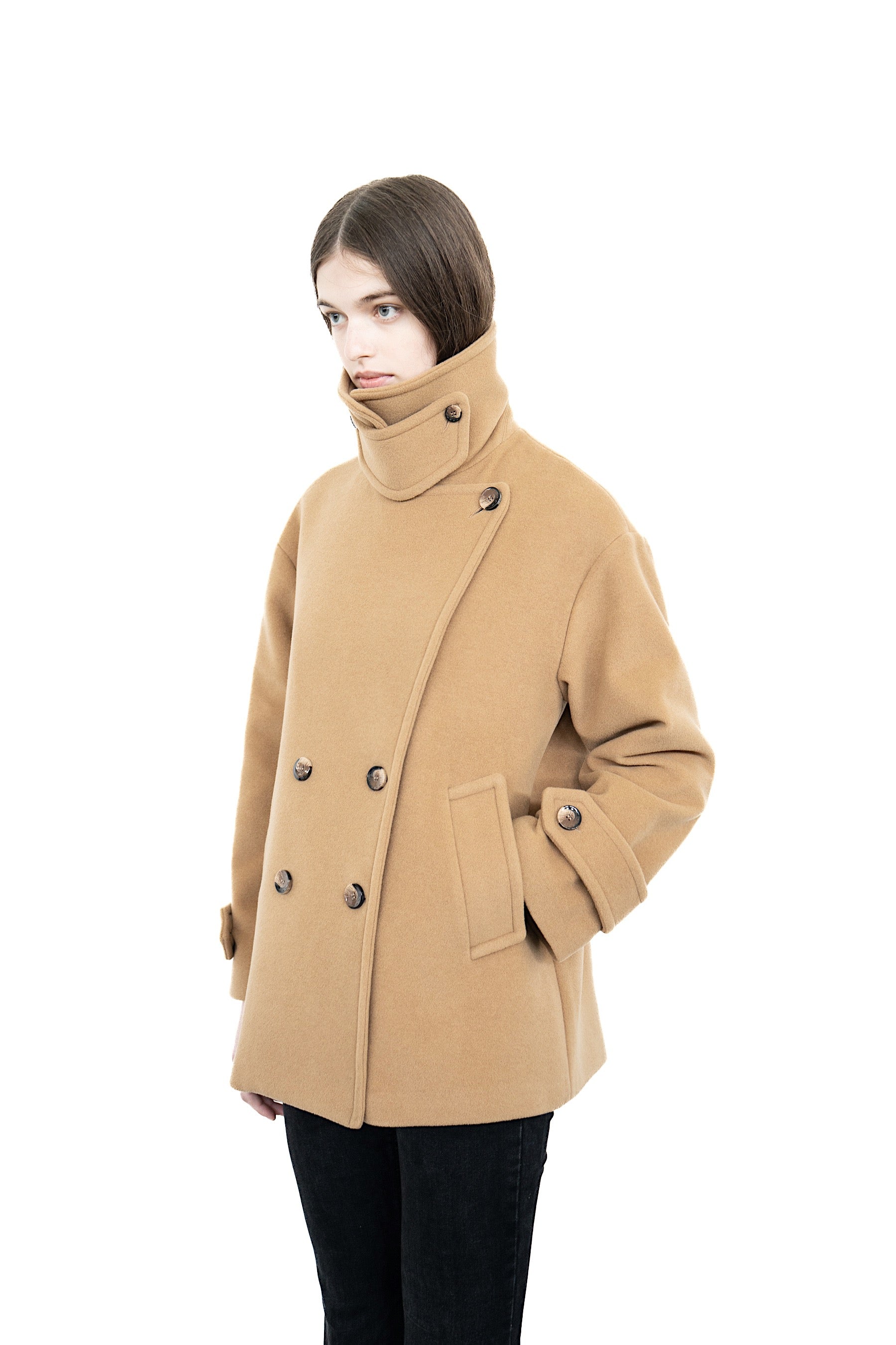 HIGH NECK WOOL COAT BEIGE