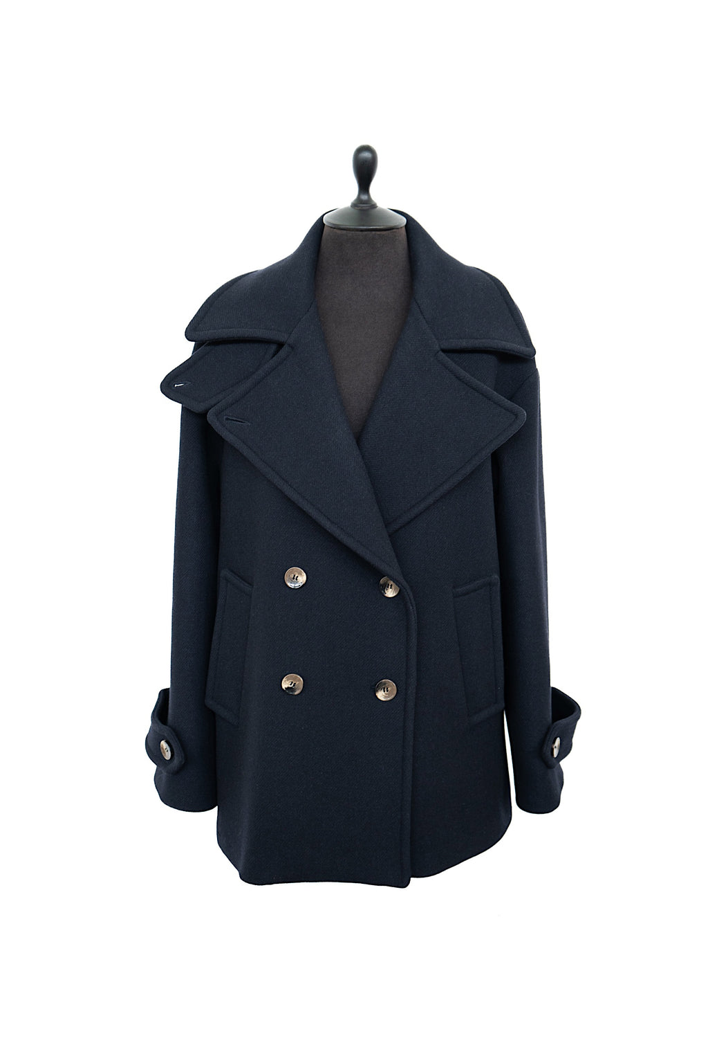 HIGH NECK WOOL COAT NAVY BLUE