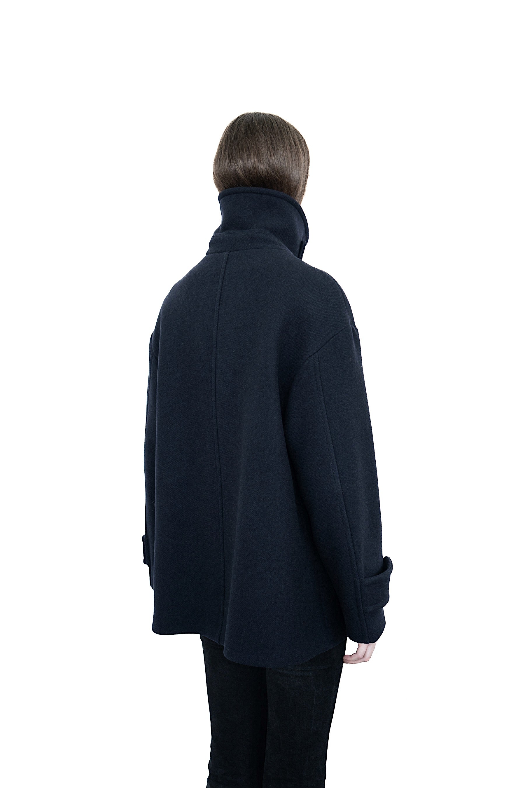 HIGH NECK WOOL COAT NAVY BLUE